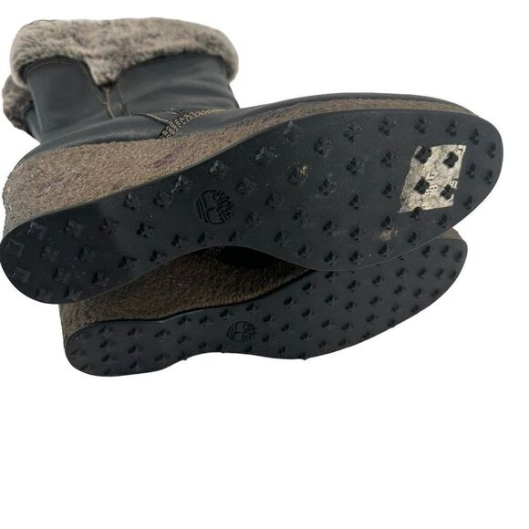 Timberland Monogram Tall Boots Faux Fur Lined Black Leather Size 9 Wedge Heel - Picture 10 of 13